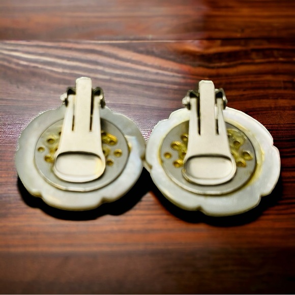 Vintage clip-on earrings. Mother-of-Pearl look. 1” diameter. EUC. - Picture 2 of 2